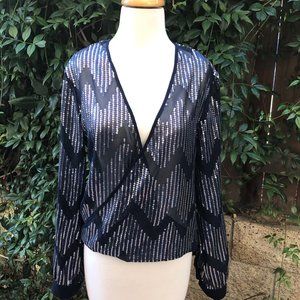 WAYF Sheer Sequined Surplice Blouse